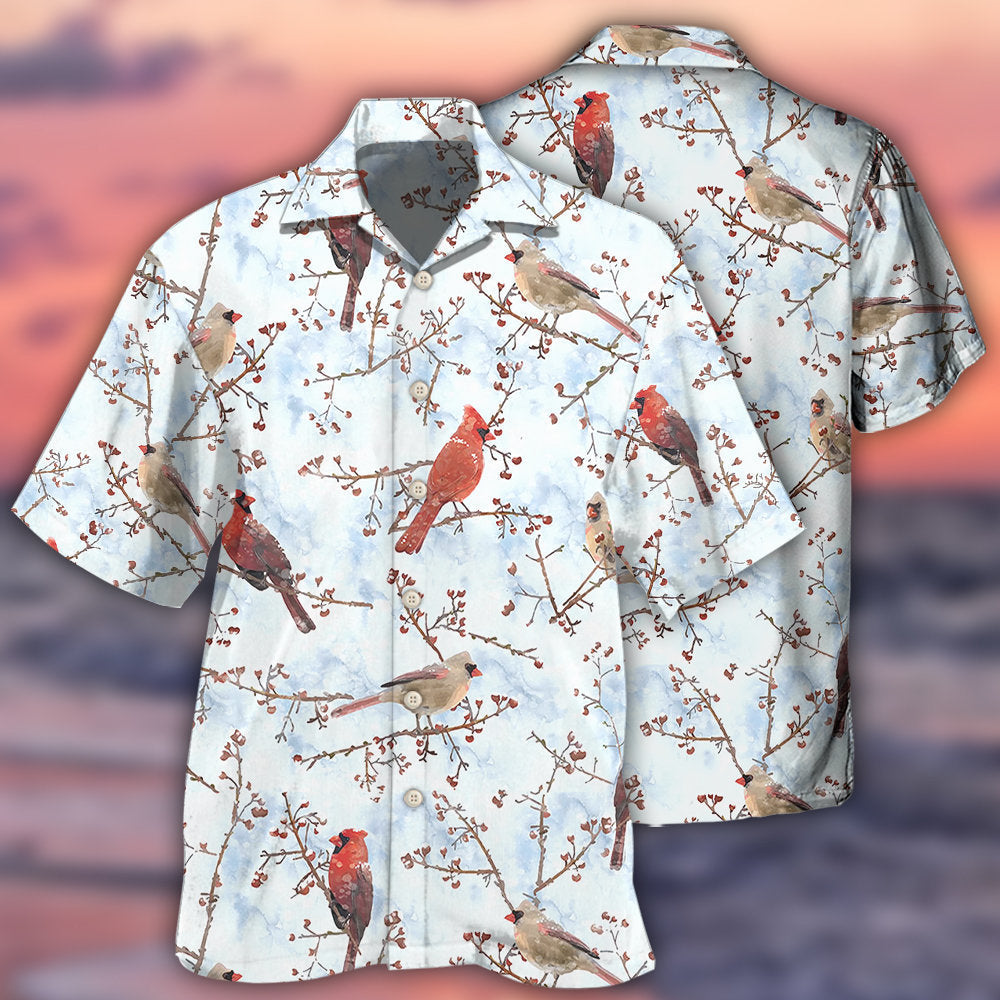 Cardinal Red In Winter - Hawaiian Shirt 