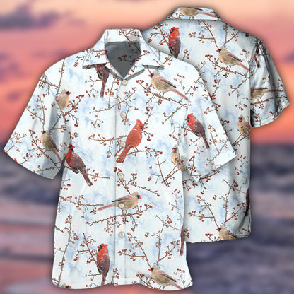 Cardinal Red In Winter - Hawaiian Shirt 