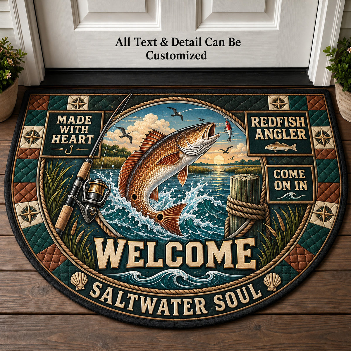 Redfish Angler Personalized Half Round Mat | 5To9Vibe