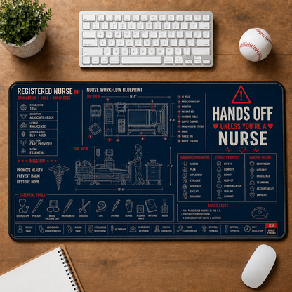 Dental Clinic Blueprint Large Desk Mat - Dentist Chair & Tooth Anatomy Plus Size Mouse Pad - 5to9vibe