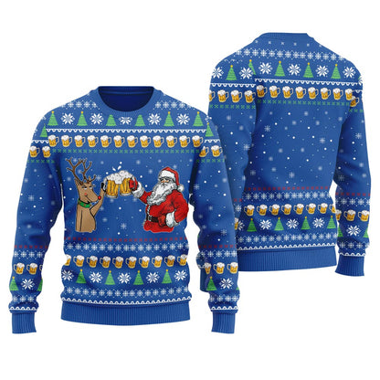 Reindeer Drinking Beer With Santa Women's Ugly Christmas Sweater