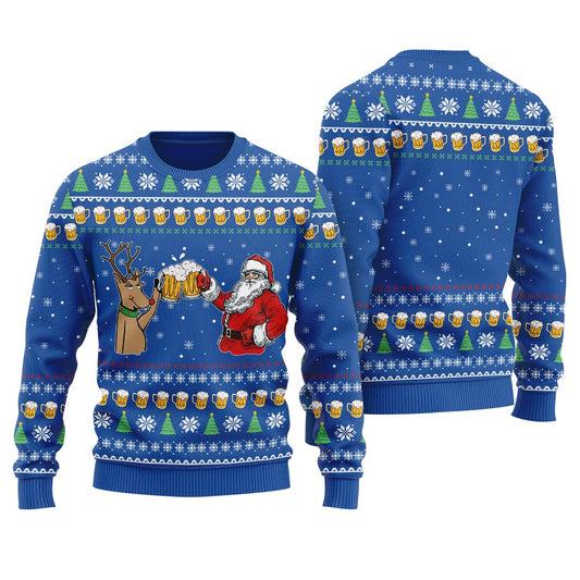 Reindeer Drinking Beer With Santa Women's Ugly Christmas Sweater