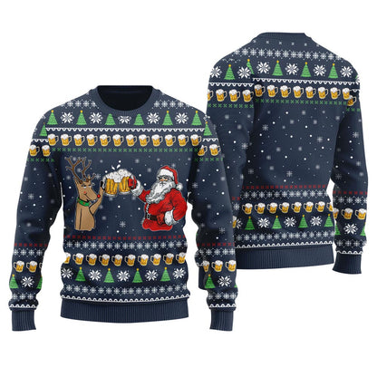 Reindeer Drinking Beer With Santa Women's Ugly Christmas Sweater