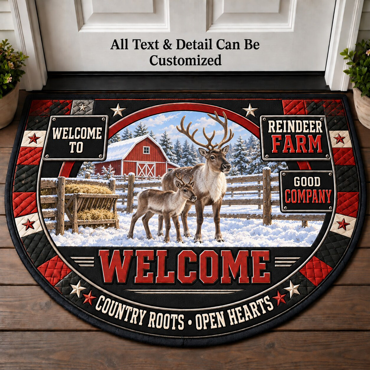 Reindeer Farm Personalized Half Round Mat | 5To9Vibe