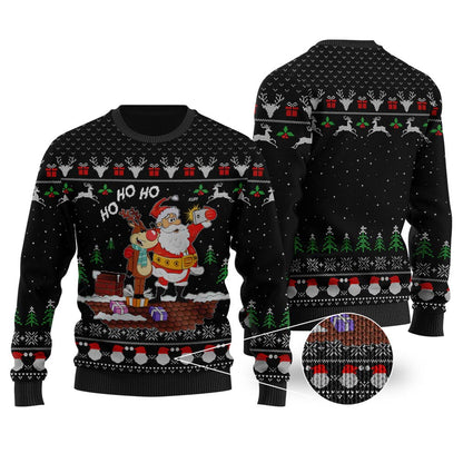 Reindeer Santa Selfie HO HO HO Black Ugly Christmas Sweater - Funny Ugly Christmas Sweater