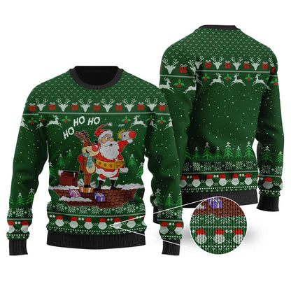 Reindeer Santa Selfie HO HO HO Forest Green Ugly Christmas Sweater - Funny Ugly Christmas Sweater