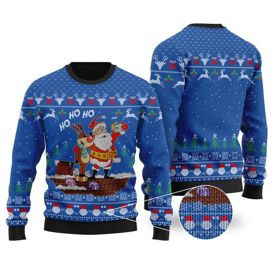 Reindeer Santa Selfie HO HO HO Royal Ugly Christmas Sweater - Funny Ugly Christmas Sweater