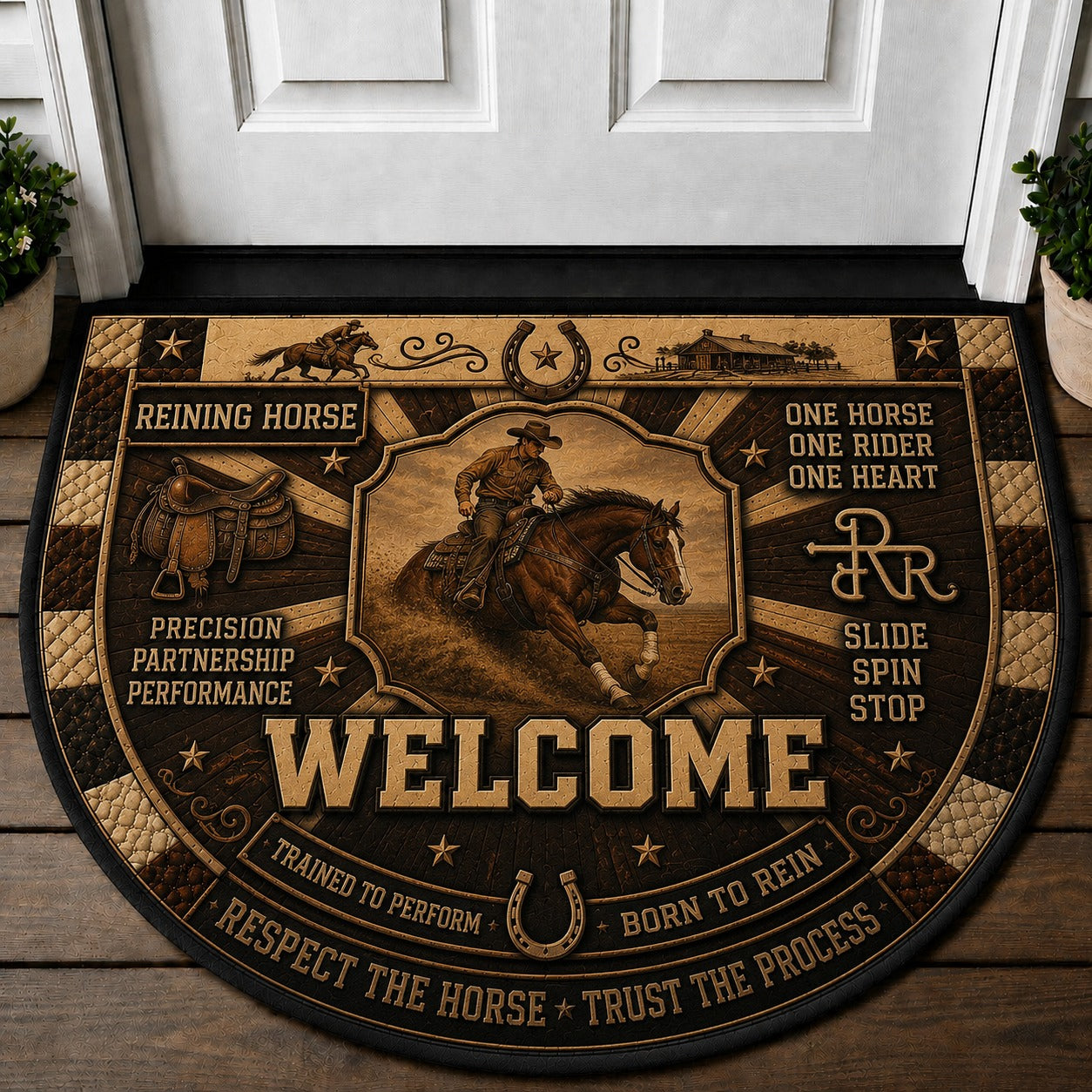 Western Horse Lover Quilted Print Premium Welcome Mat – Personalized Doormat
