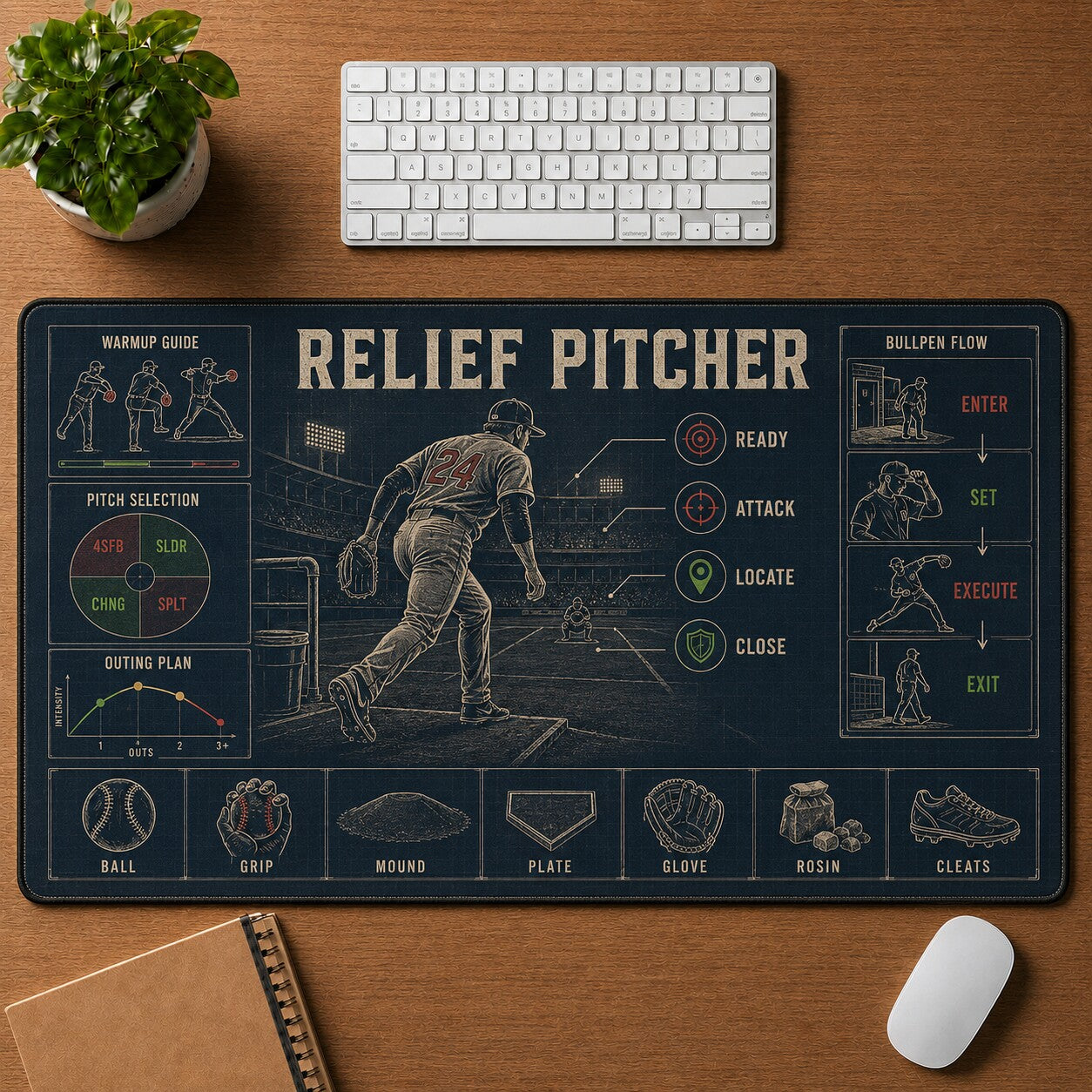Relief Pitcher Baseball Blueprint Desk Mat | 5To9Vibe
