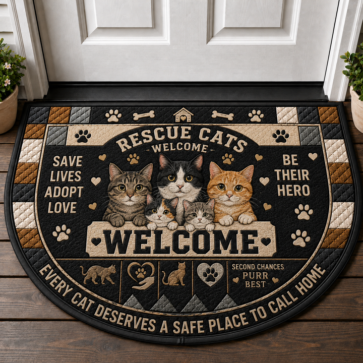Rescue Cats Welcome Doormat - Save Lives Adopt Love Welcome Mat - 5to9vibe