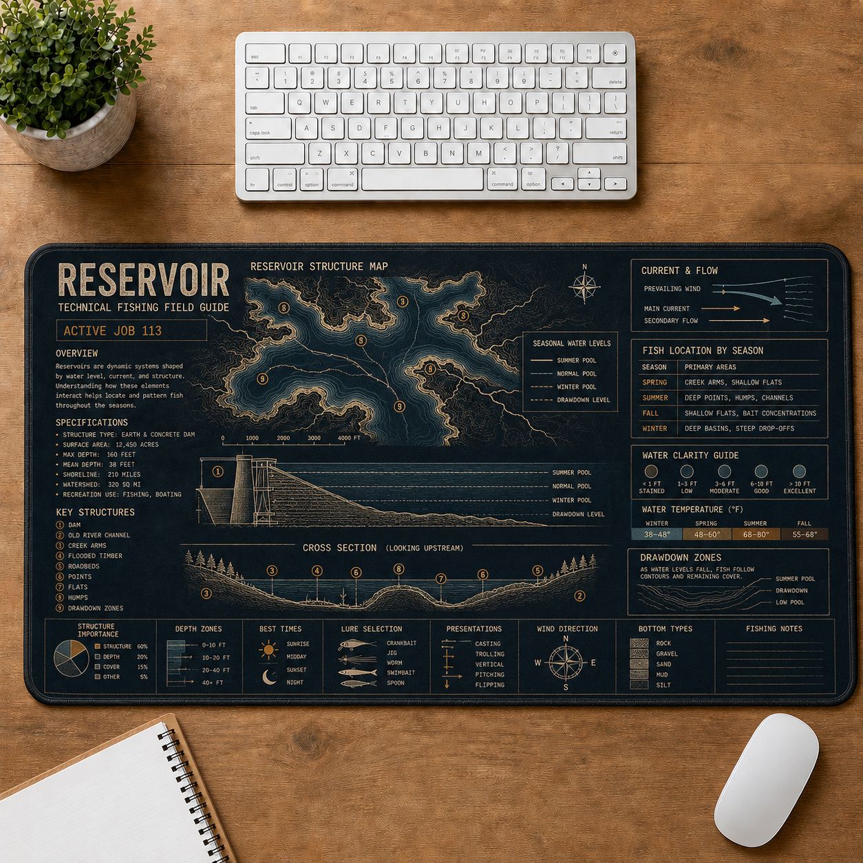 Reservoir Fishing Fishing Field Guide Desk Mat | 5To9Vibe
