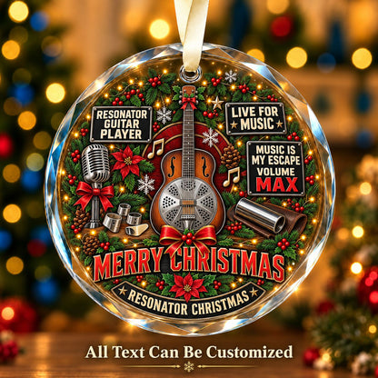 Resonator Guitar Player Personalized Glass Ornament | 5To9Vibe