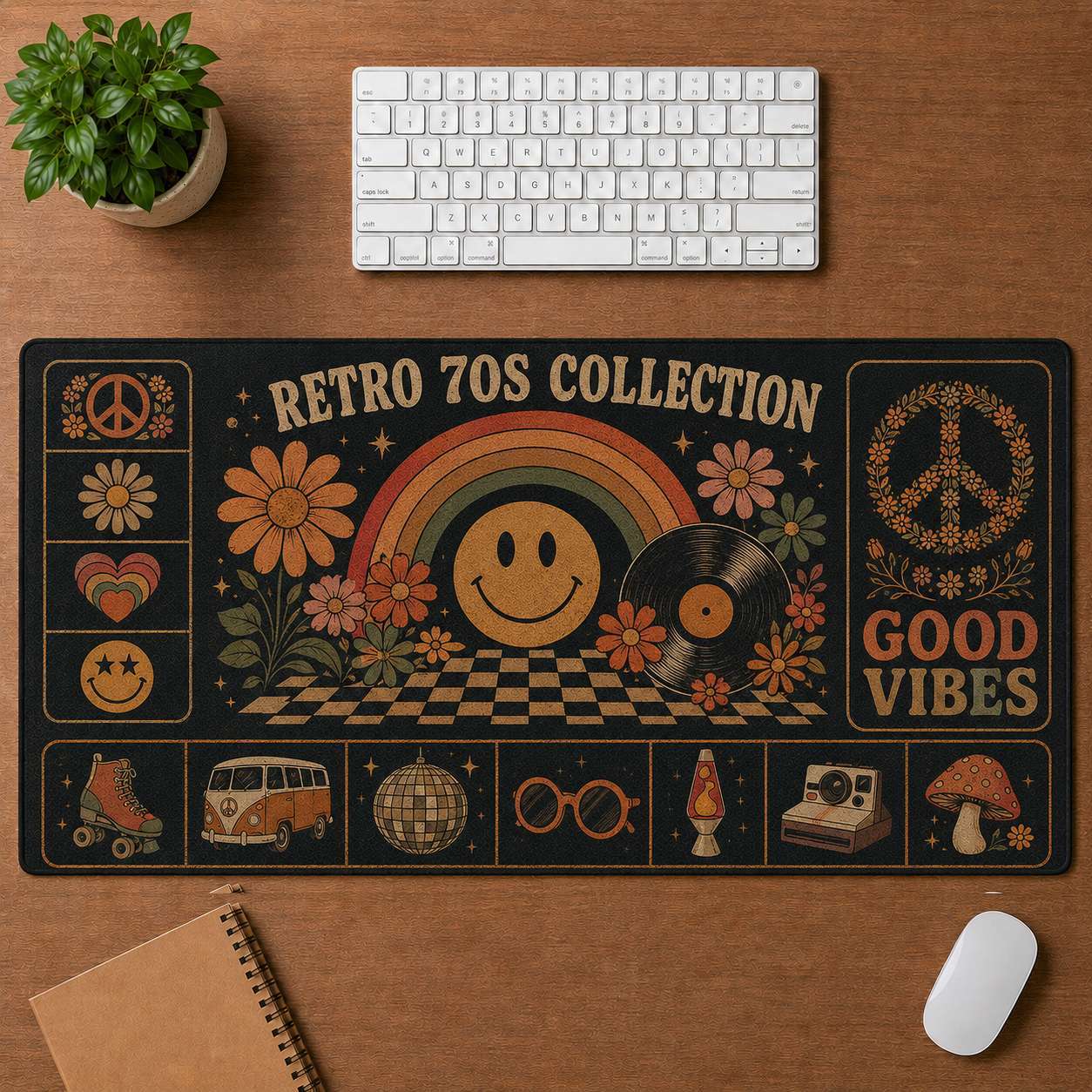 Peace & Love Collection Hippie Desk Mat Mouse Pad | 5To9Vibe - Retro 70s Collection style