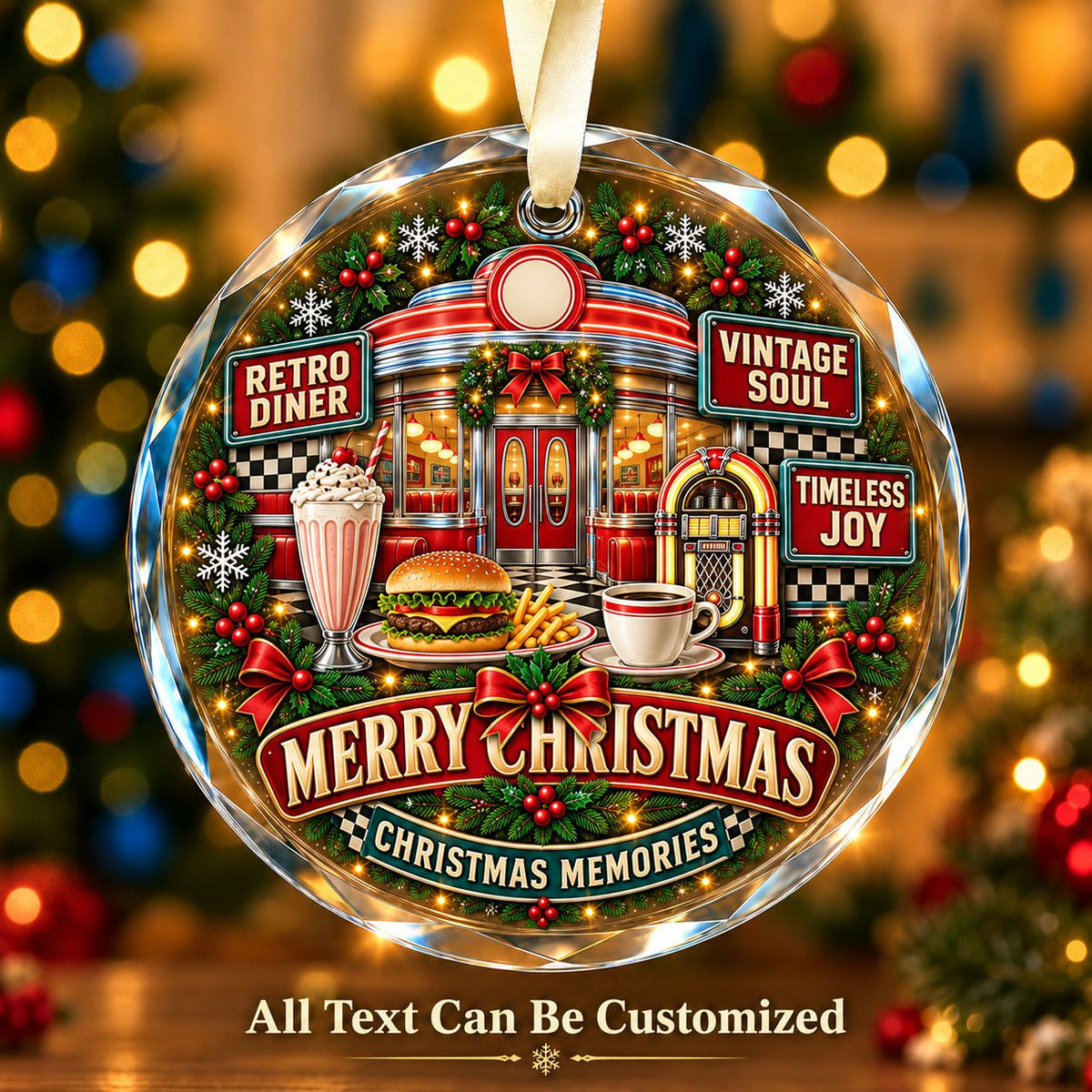 Retro Diner Personalized Glass Ornament | 5To9Vibe