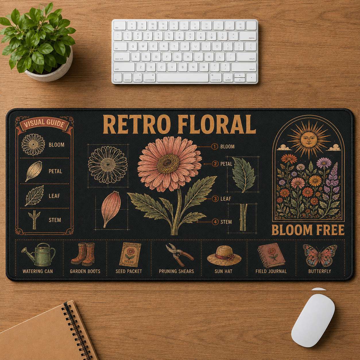 Poppy Hippie Desk Mat Mouse Pad | 5To9Vibe - Retro Floral style