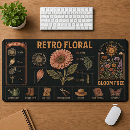 Botanical Garden Hippie Desk Mat Mouse Pad | 5To9Vibe - Retro Floral style