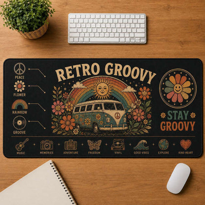 Smiley Face Hippie Desk Mat Mouse Pad | 5To9Vibe - Retro Groovy style