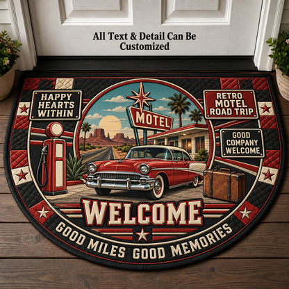 Retro Motel Road Trip Personalized Half Round Mat | 5To9Vibe