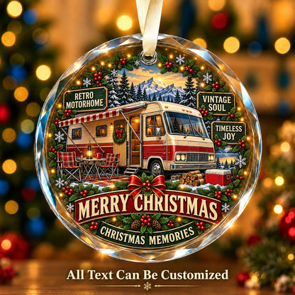 Retro Motorhome Personalized Glass Ornament | 5To9Vibe
