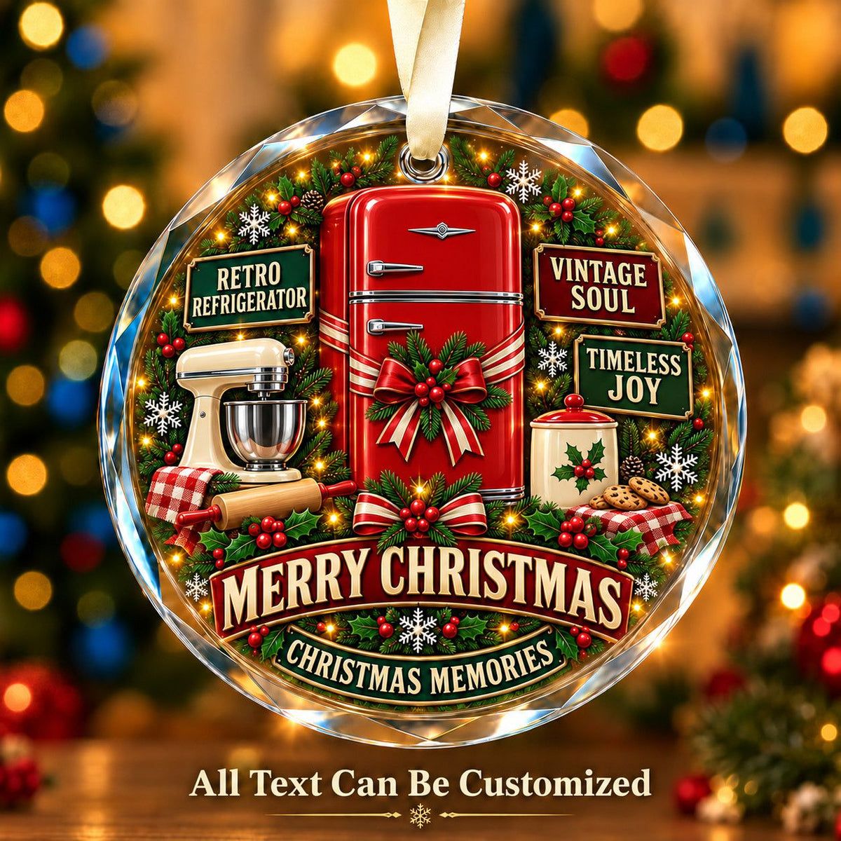 Retro Refrigerator Personalized Glass Ornament | 5To9Vibe