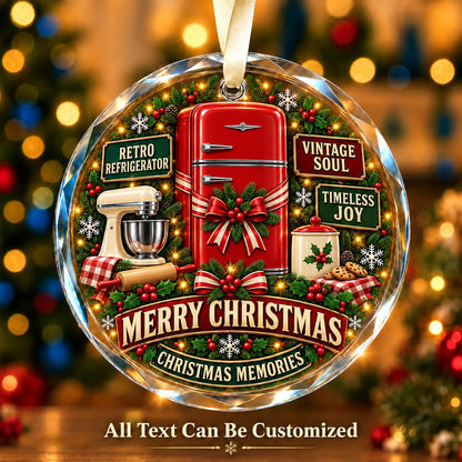 Retro Refrigerator Personalized Glass Ornament | 5To9Vibe
