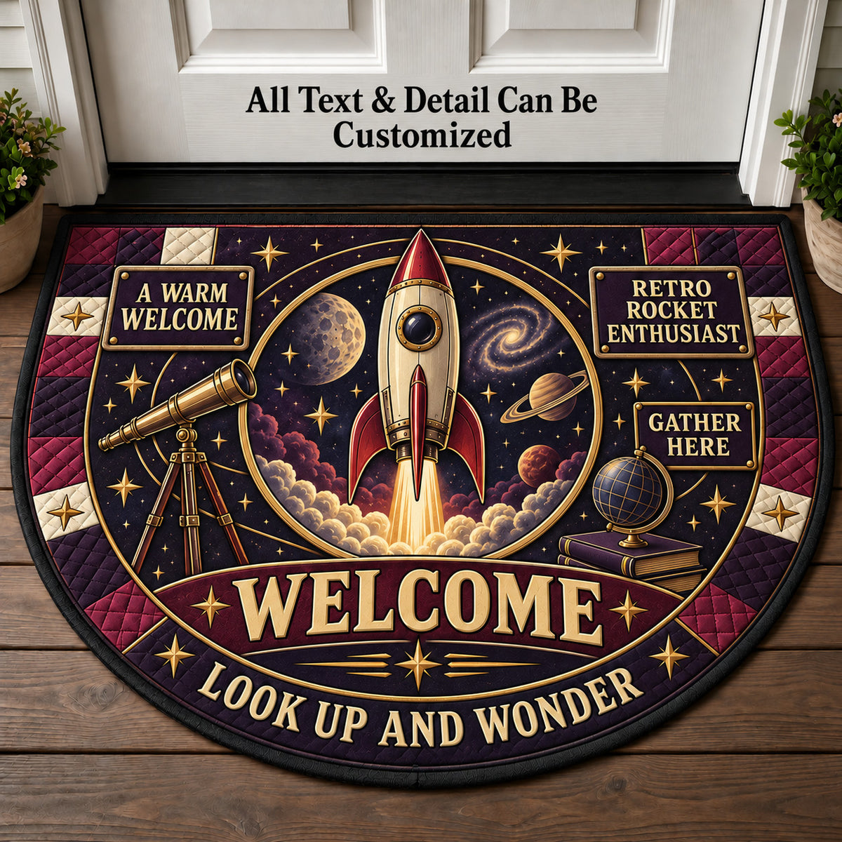 Retro Rocket Enthusiast Personalized Half Round Mat | 5To9Vibe