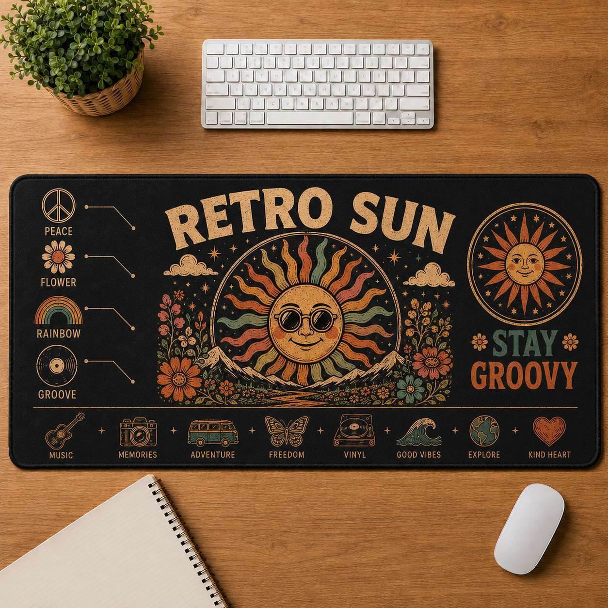 Smiley Face Hippie Desk Mat Mouse Pad | 5To9Vibe - Retro Sun style