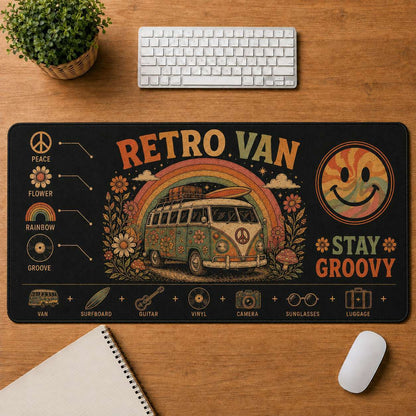 60s Hippie Hippie Desk Mat Mouse Pad | 5To9Vibe - Retro Van style