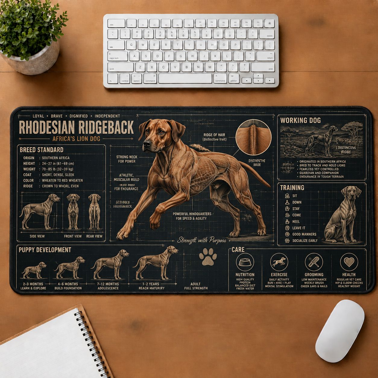 Rhodesian Ridgeback Dog Breed Visual Guide Desk Mat | 5To9Vibe