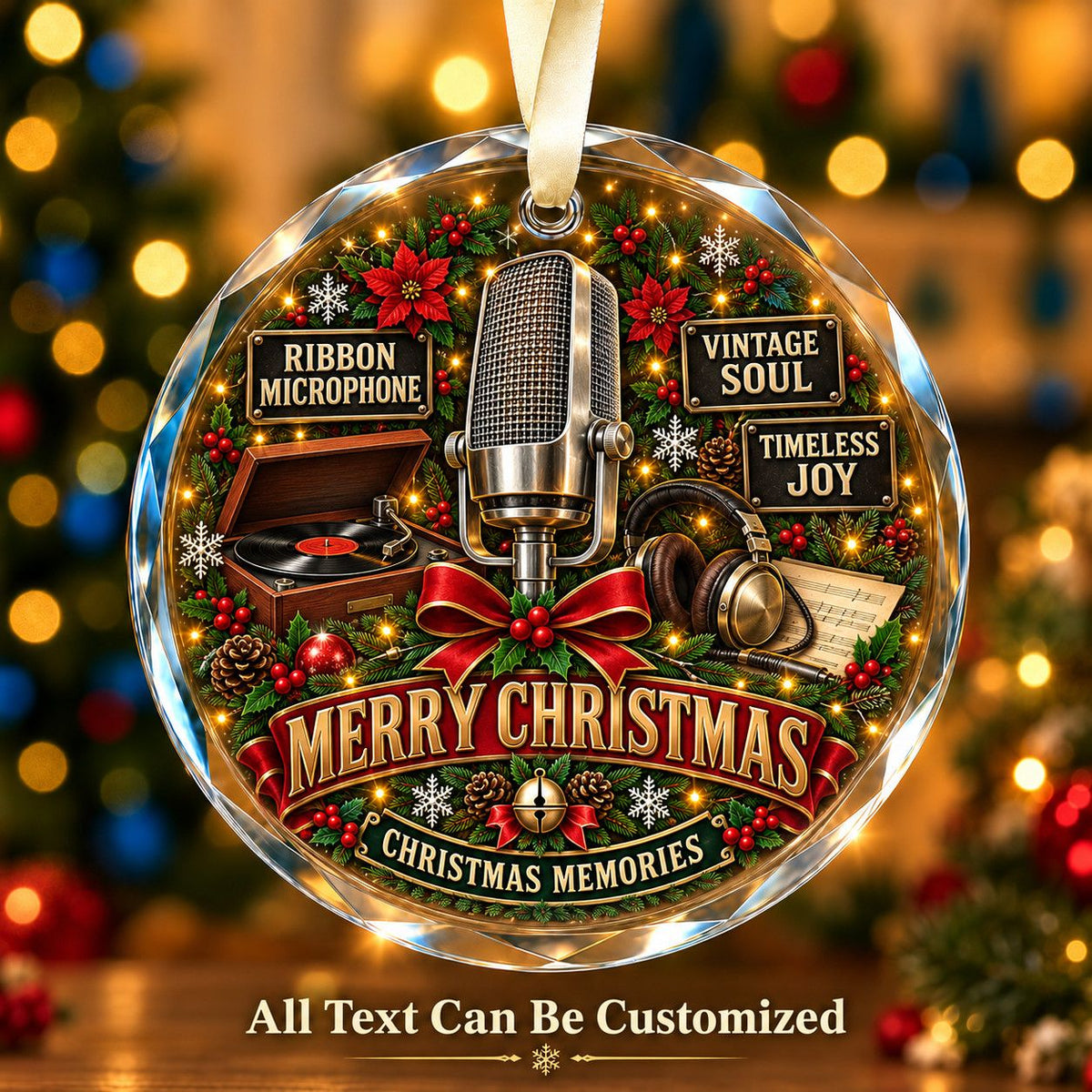 Ribbon Microphone Personalized Glass Ornament | 5To9Vibe