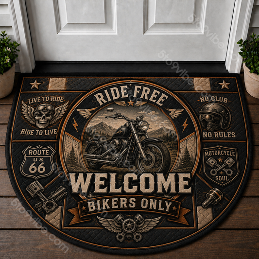 Ride Free Welcome Mat - Bikers Only Route 66 Motorcycle Outdoor Doormat - 5to9vibe