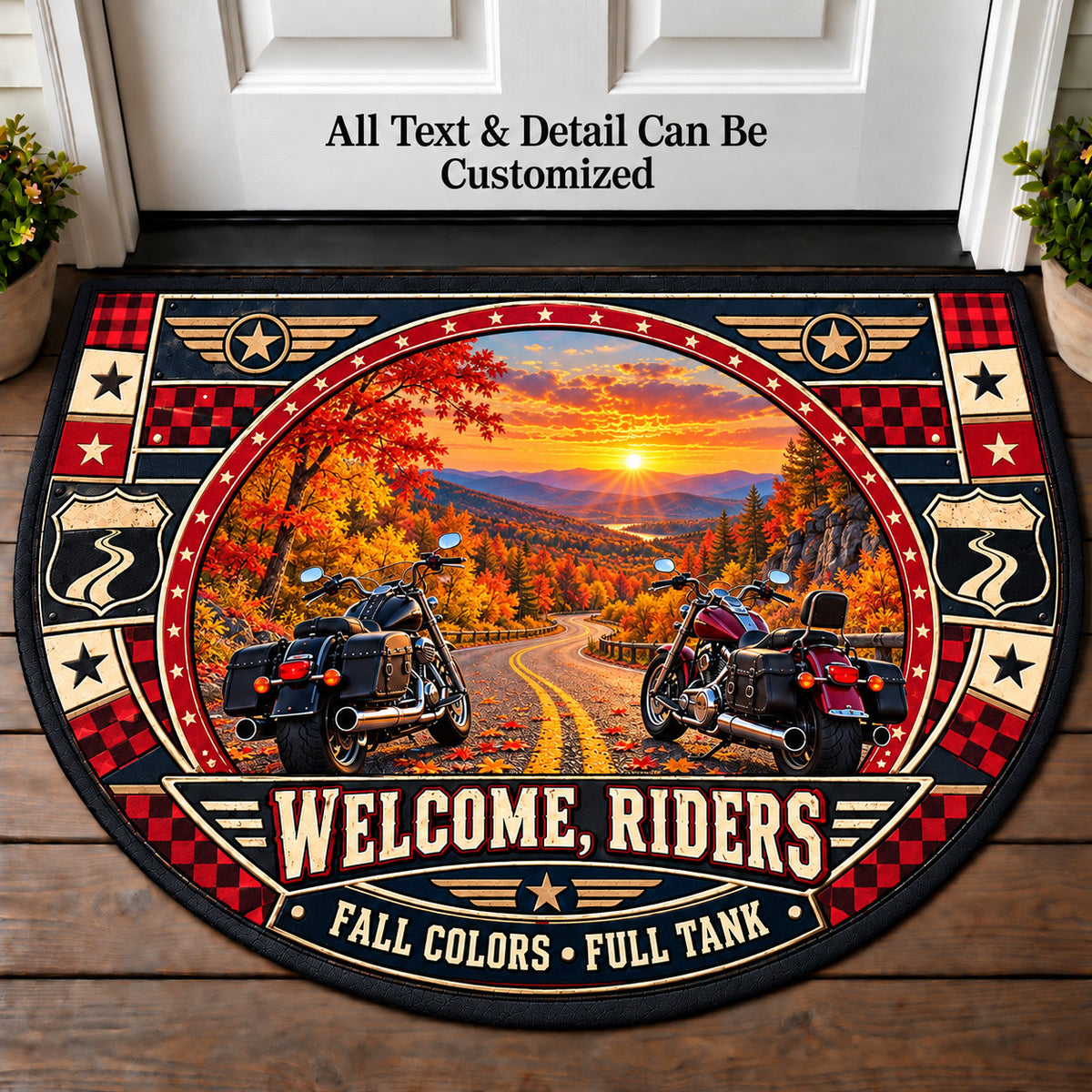 Autumn Ride - Riders Welcome Personalized Half Round Mat | 5To9Vibe