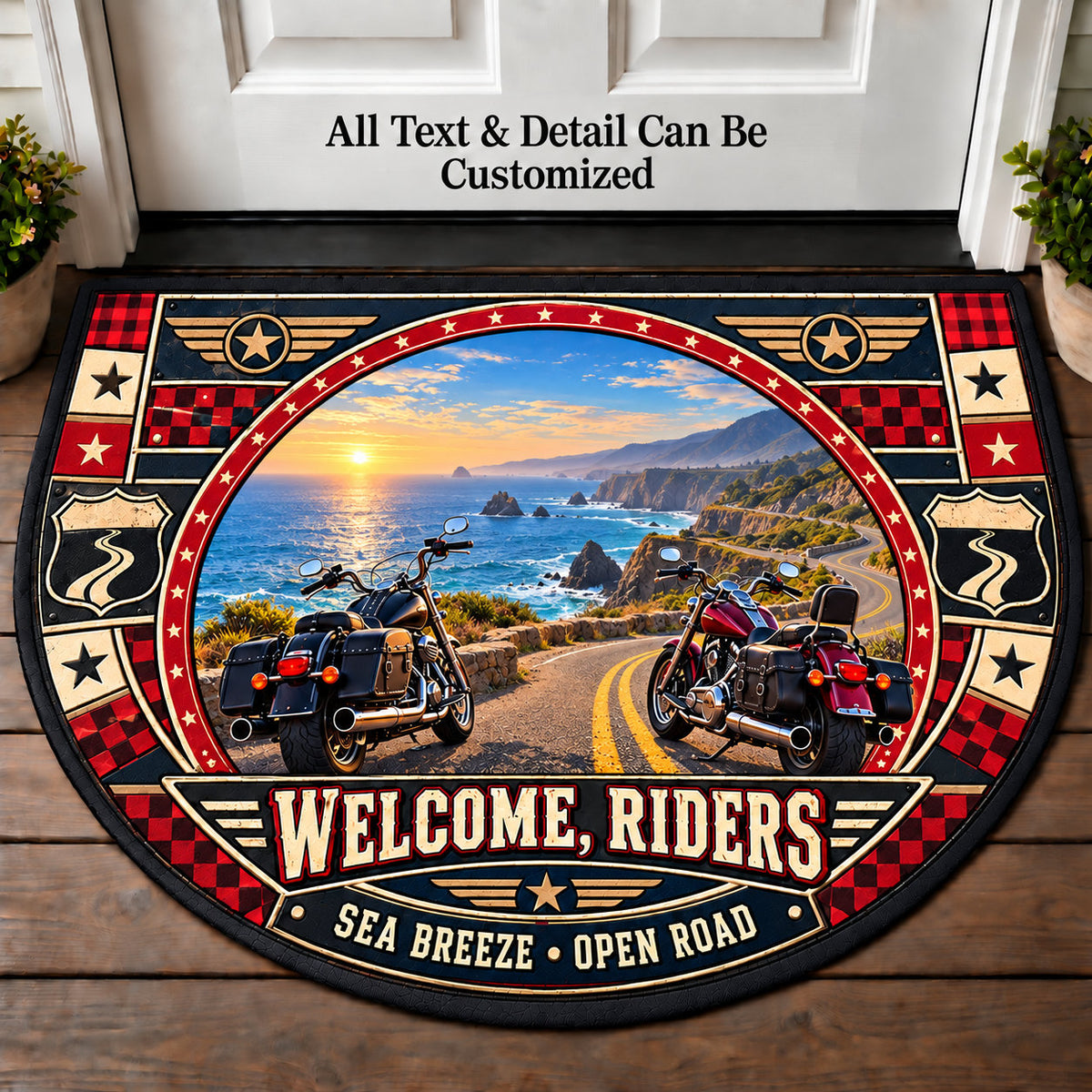 Coastal Route - Riders Welcome Personalized Half Round Mat | 5To9Vibe