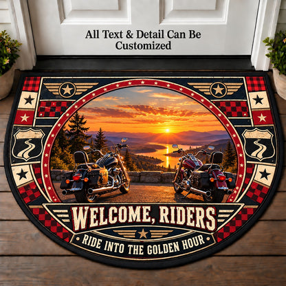 Cruiser at Dusk - Riders Welcome Personalized Half Round Mat | 5To9Vibe