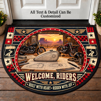 Custom Tank Sketch - Riders Welcome Personalized Half Round Mat | 5To9Vibe