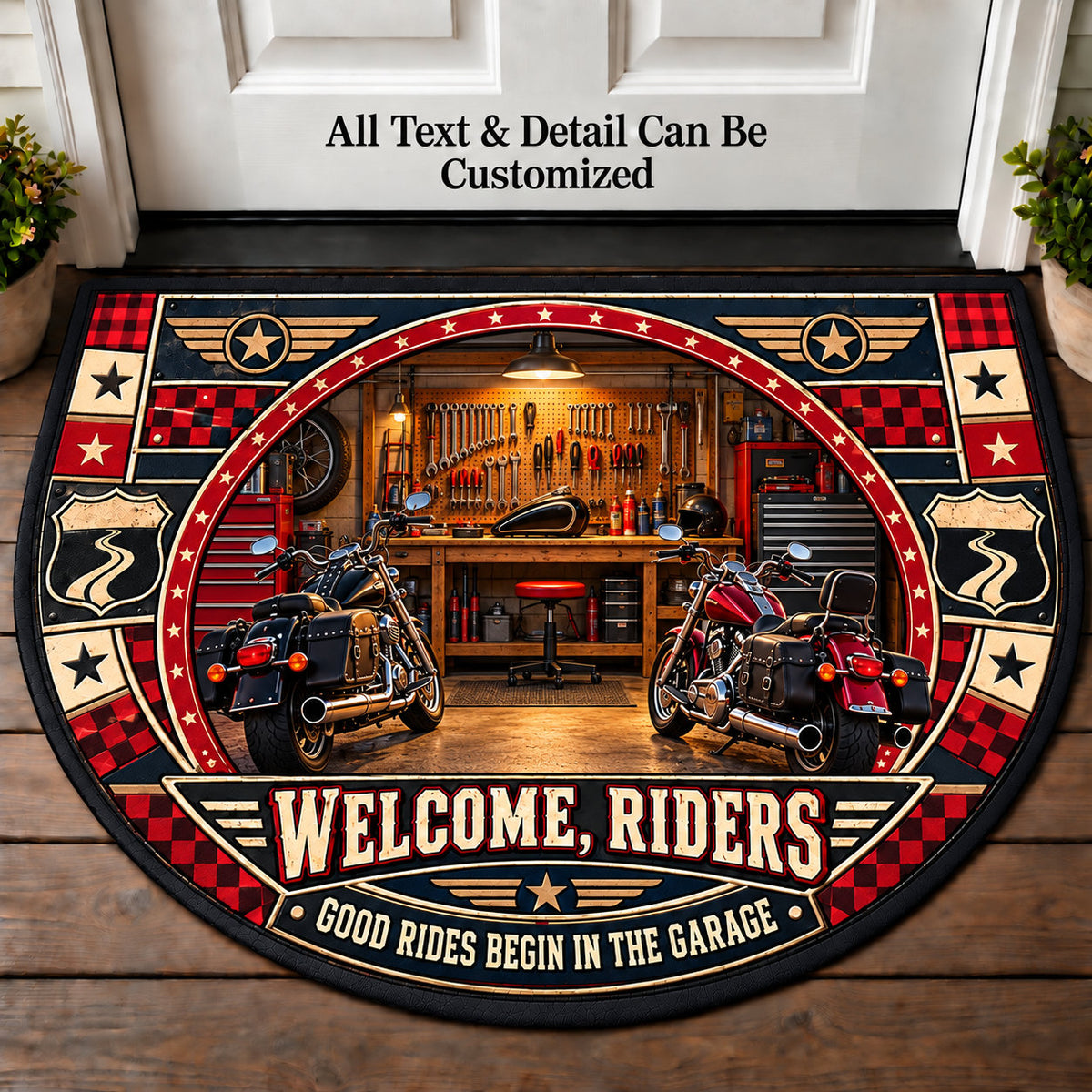 Garage Bench - Riders Welcome Personalized Half Round Mat | 5To9Vibe