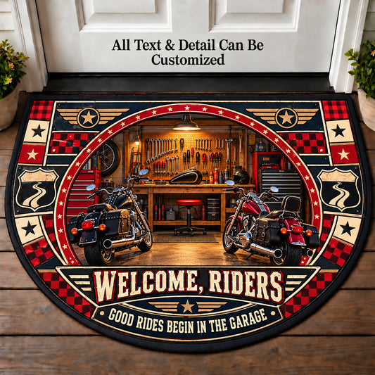 Garage Bench - Riders Welcome Personalized Half Round Mat | 5To9Vibe
