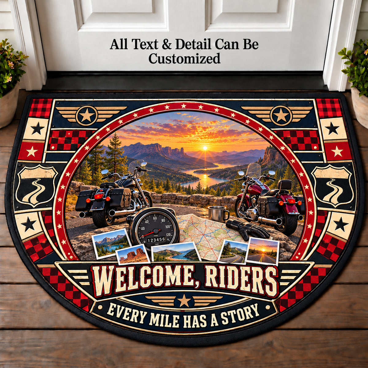 Mileage Memories - Riders Welcome Personalized Half Round Mat | 5To9Vibe