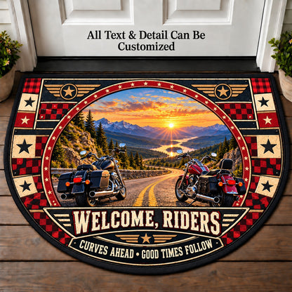 Mountain Pass - Riders Welcome Personalized Half Round Mat | 5To9Vibe