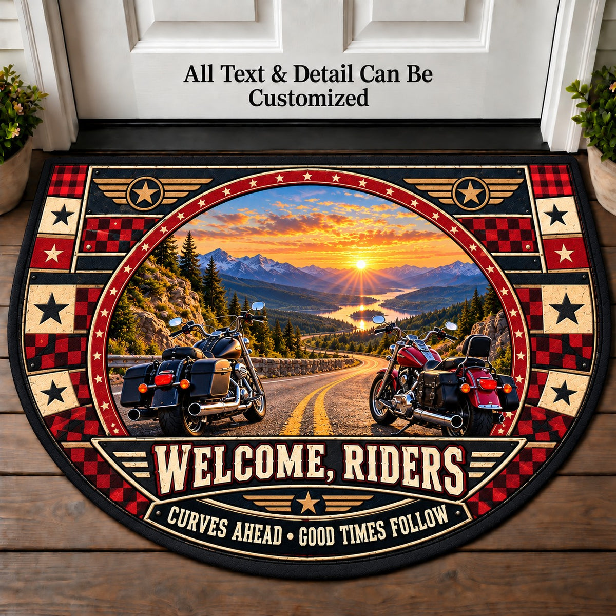 Mountain Pass - Riders Welcome Personalized Half Round Mat | 5To9Vibe