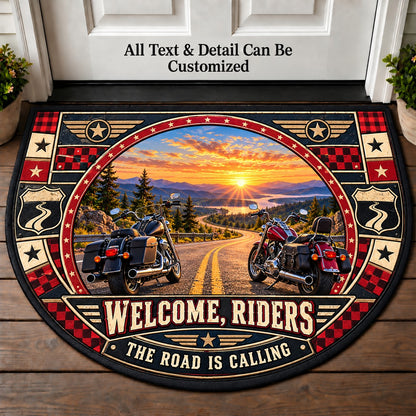 Open Highway Sunrise - Riders Welcome Personalized Half Round Mat | 5To9Vibe