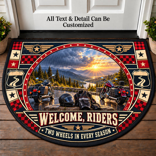 Rain or Shine Ride - Riders Welcome Personalized Half Round Mat | 5To9Vibe