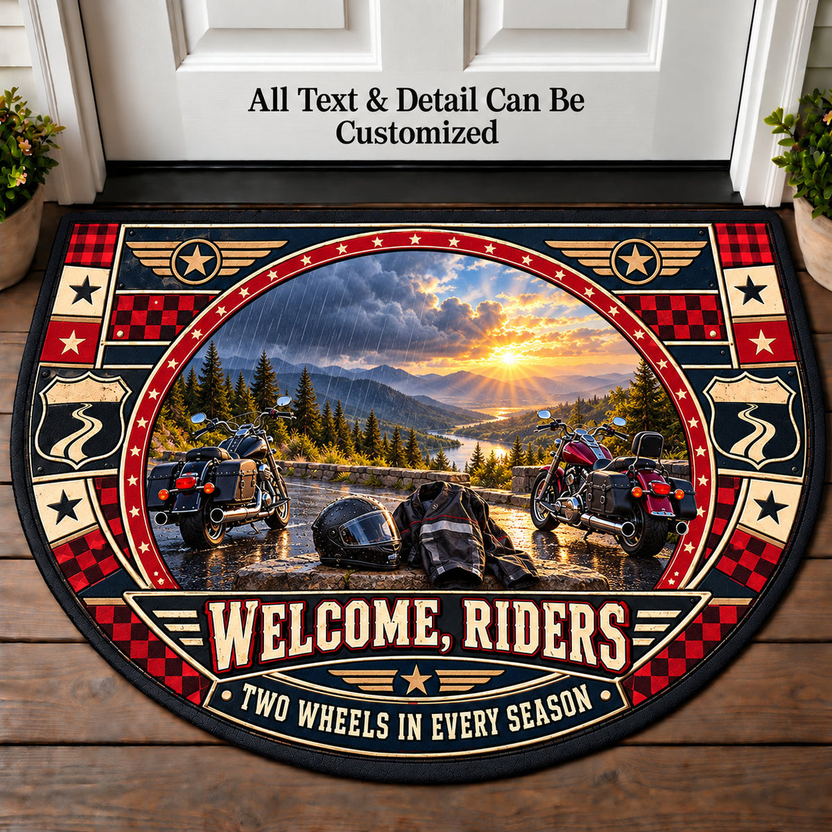 Rain or Shine Ride - Riders Welcome Personalized Half Round Mat | 5To9Vibe