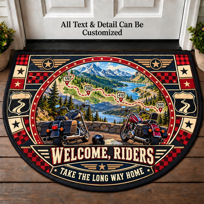 Road Trip Map - Riders Welcome Personalized Half Round Mat | 5To9Vibe