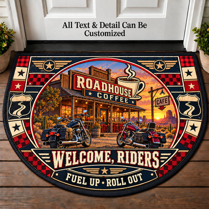 Roadhouse Coffee - Riders Welcome Personalized Half Round Mat | 5To9Vibe