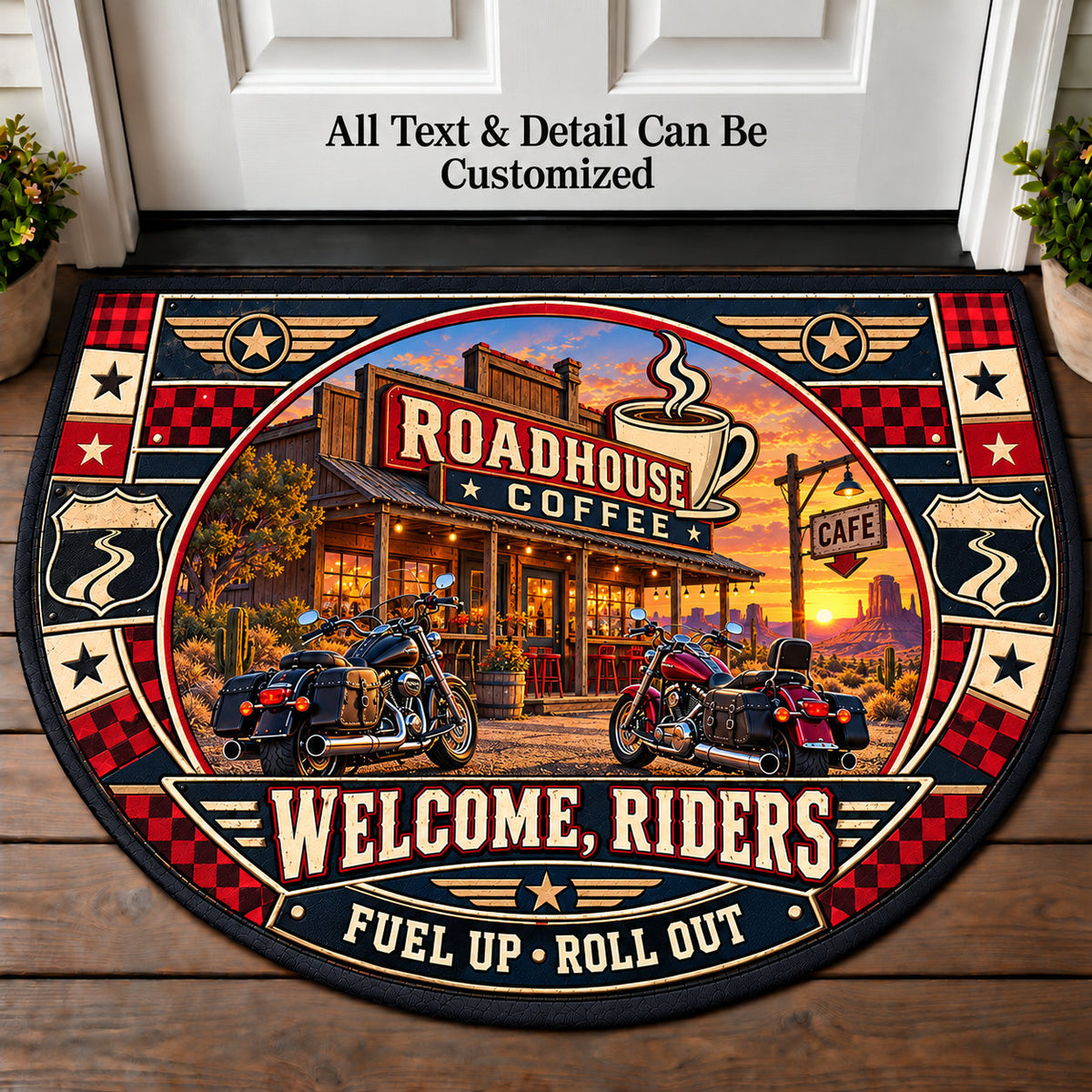 Roadhouse Coffee - Riders Welcome Personalized Half Round Mat | 5To9Vibe