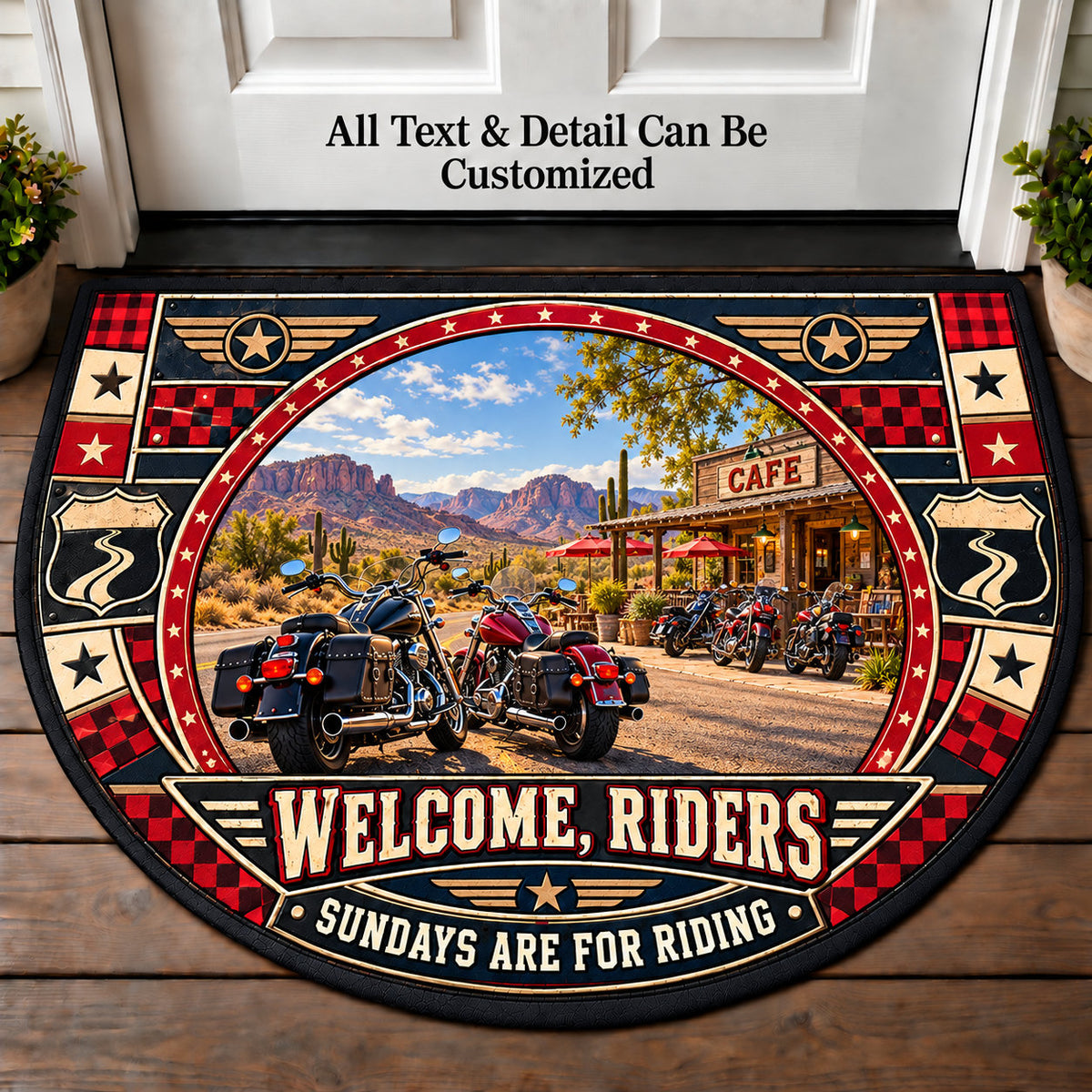 Sunday Riders - Riders Welcome Personalized Half Round Mat | 5To9Vibe