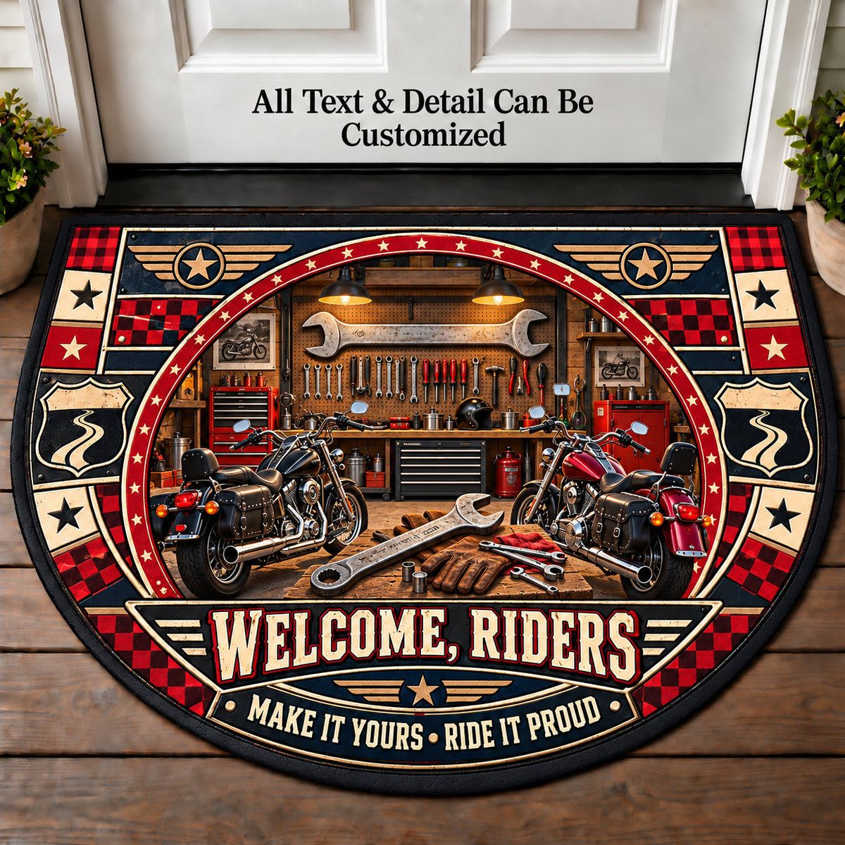 Workshop Wrench - Riders Welcome Personalized Half Round Mat | 5To9Vibe