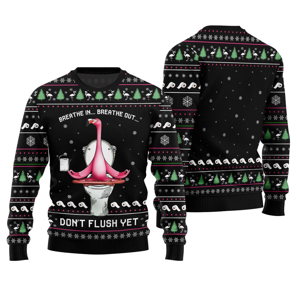 Ridiculous Flamingo Toilet Yoga Ugly Christmas Sweater