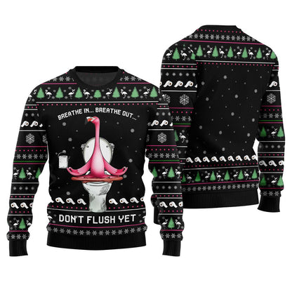 Ridiculous Flamingo Toilet Yoga Ugly Christmas Sweater